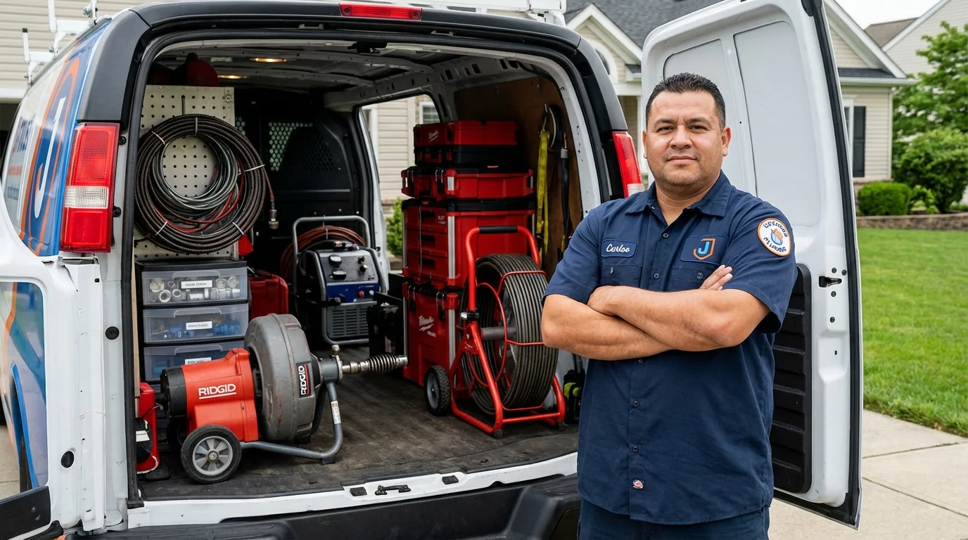Professional drain cleaning equipment and Johns Plumbing LLC plumber in Silver Grove