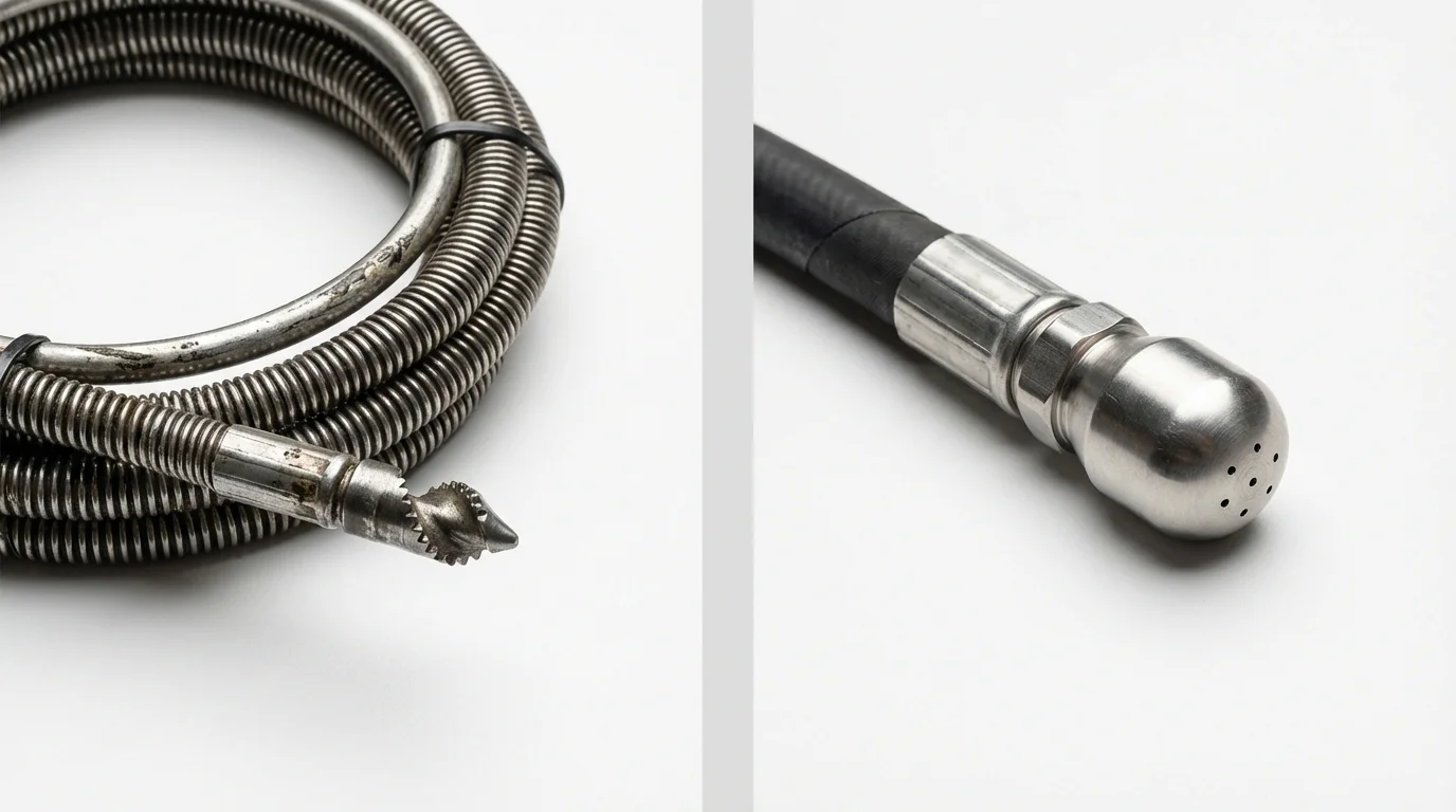 Drain snake cable and hydro jetting nozzle used for drain cleaning in Silver Grove, KY
