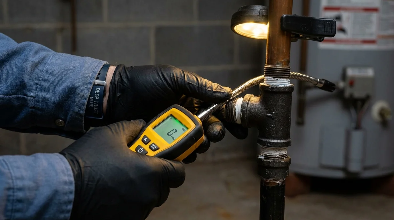 Gas leak detection with electronic sniffer by Johns Plumbing LLC in Silver Grove