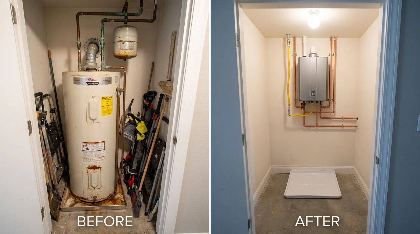 Tank water heater versus wall-mounted tankless unit comparison for Silver Grove, KY homeowners