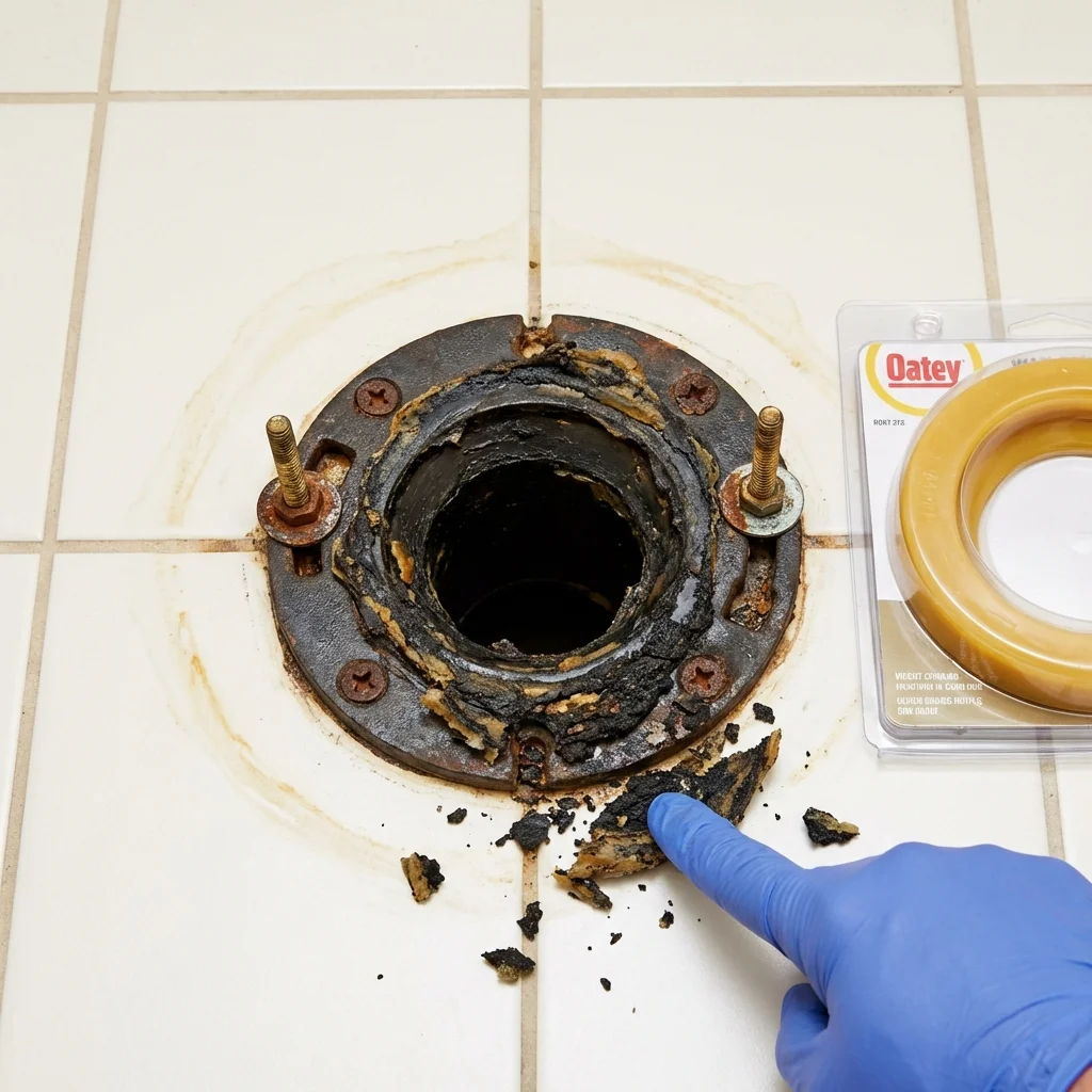 Failed wax ring showing water seepage at the base of a toilet in a Silver Grove, KY home