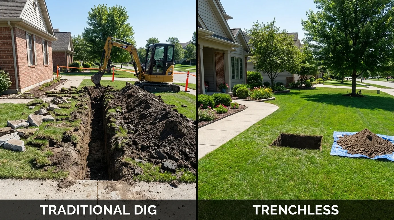 Trenchless sewer repair with minimal yard damage versus traditional excavation in Silver Grove, KY